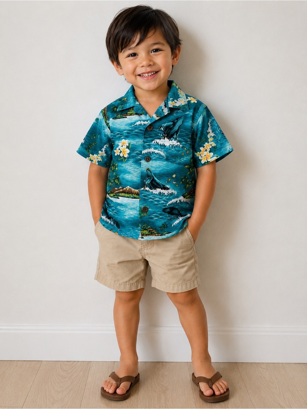 Vintage RJC Hawaiian Shirt Kids 4T Whale Tropical Aloha Hawaii Vacation